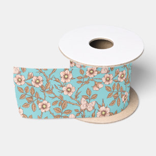 Ruban En Satin Roses sauvages et papillons /rose/marron/bassin