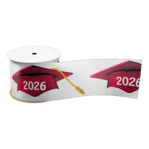 Ruban En Satin Rouge 2025 Caps De Graduation Sur Blanc