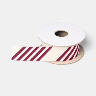 Ruban En Satin Rouge bordeaux et beige cinq rayures motif