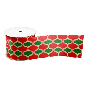 Ruban En Satin Rouge classique vert et Motif d'oignon or Faux