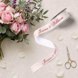 Ruban En Satin Rouge de mariage Écriture manuscrite Rose simple C