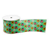 Ruban En Satin Rouge Et Noir Ladybug Avec Fleurs (Bobine)