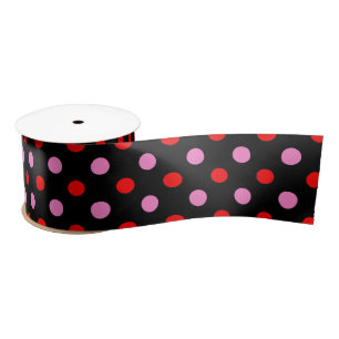 Ruban En Satin Rouge et rose sur fond noir à pois design