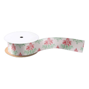 Ruban En Satin Rouge et Vert Grandmillennial Christmas Damask