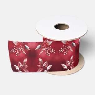 Ruban En Satin Rouge neige Feuilles Noël Satin ruban