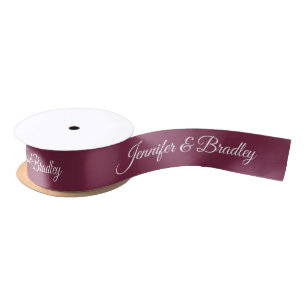 Ruban En Satin Rouge Plum Blanc Élégant Mariage Nom personnalisé