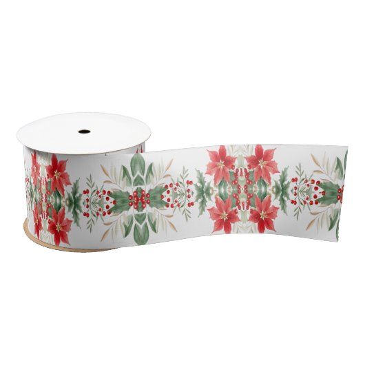 Ruban En Satin Rouge Poinsettia Noël Vacances Satin Ribbon (Bobine)