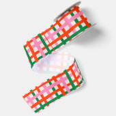 Ruban En Satin Rouge Rose Vert Rayures (Dos)