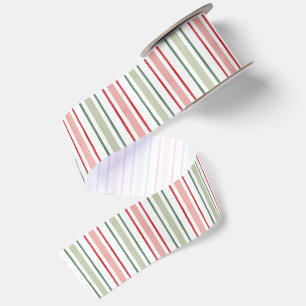 Ruban En Satin Rouge Vert Rose Rayures Aquarelle Noël