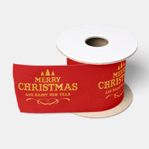 Ruban En Satin Rouge vif Or Joyeux Noël Bonne Année