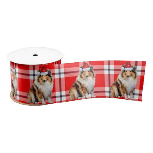 Ruban En Satin Rough Collie Holiday Plaid Fundy Chien Noël (Bobine)