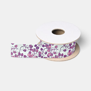 Ruban En Satin Ruban de satin à feuilles roses et violettes
