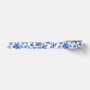 Ruban En Satin Ruban de satin à motif de vigne botanique bleue to