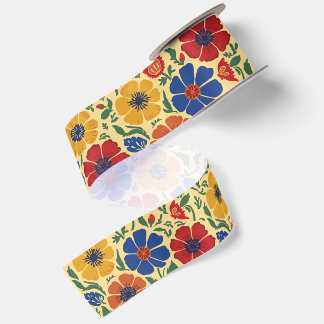 Ruban En Satin Ruban de satin à motif floral d'art populaire colo