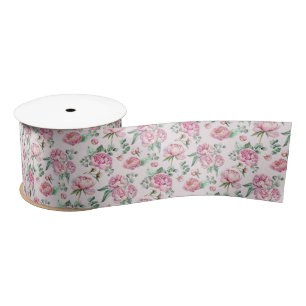 Ruban En Satin Ruban de satin à motif floral rose poudré aquarell