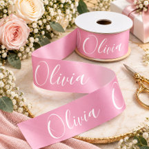 Ruban de satin élégant rose personnalisé avec nom