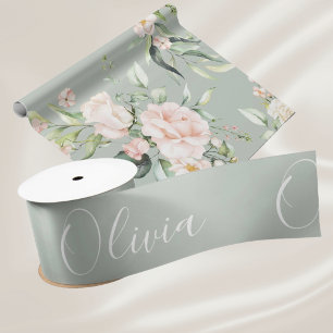 Ruban En Satin Ruban de satin élégant vert sauge personnalisé ave