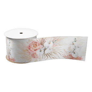 Ruban En Satin Ruban de satin Herbe des Pampas et fleurs roses
