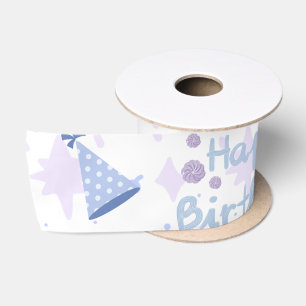 Ruban En Satin Ruban de satin motif gâteau d'anniversaire bleu pa