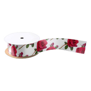 Ruban En Satin Ruban Mariage blanc Motif Rose rouge
