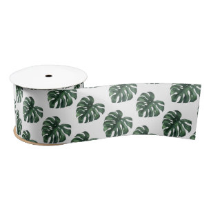Ruban En Satin Ruban mariage Monstera Vert
