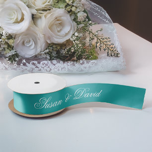 Ruban En Satin Ruban Mariage turquoise - Calligraphie simple et é