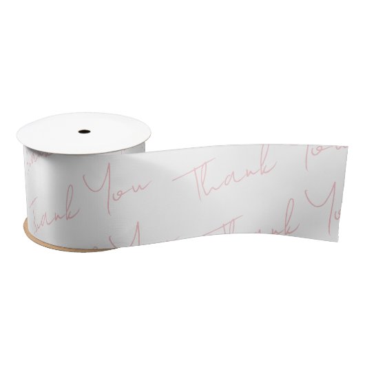 Ruban En Satin Ruban Merci blanc avec calligraphie rose (Bobine)