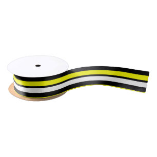 Ruban En Satin Ruban rayé jaune et blanc noir de satin