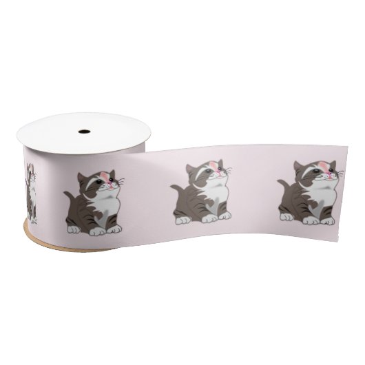 Ruban En Satin Ruban rose avec chat bébé mignon - personnalisable (Bobine)