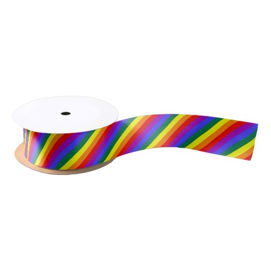 Ruban En Satin Ruban solide de DiagonalStripes d'arc-en-ciel (Bobine)