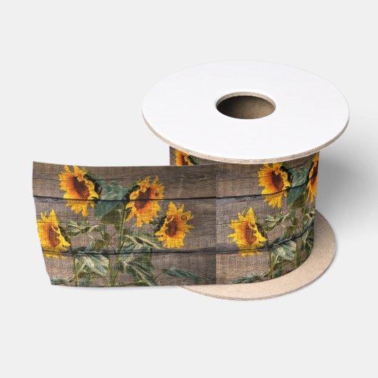 Ruban En Satin Rustic Barn Wood Sunflower (Bobine)