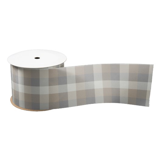 Ruban En Satin Rustique Plaid Tan Grey Ivory (Bobine)