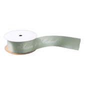 Ruban En Satin Sage Green Mariage Élégant Script Calligraphie (Bobine)