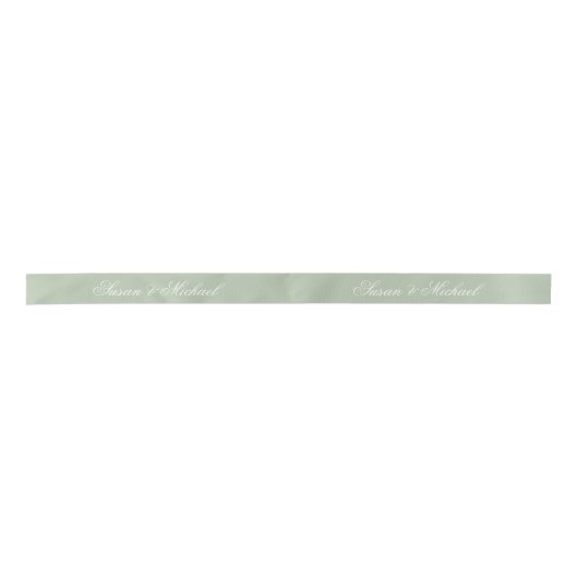 Ruban En Satin Sage Green Mariage Élégant Script Calligraphie (Devant)
