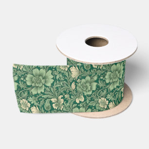 Ruban En Satin Sage Vert Vintage motif floral