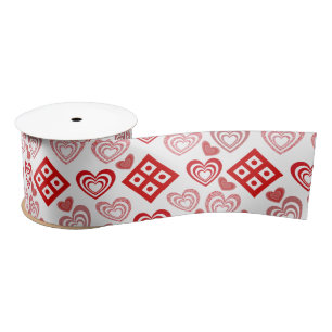 Ruban En Satin Saint Valentin Amour rose, rouge et Motif blanc