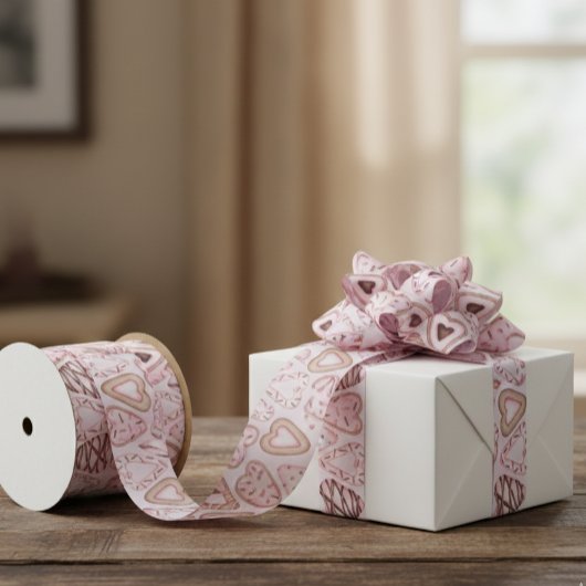 Ruban En Satin Saint Valentin Cookie motif d'aquarelle