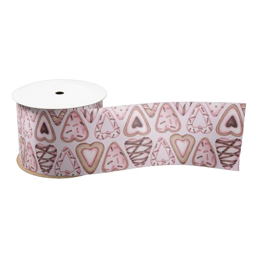 Ruban En Satin Saint Valentin Cookie motif d'aquarelle (Bobine)