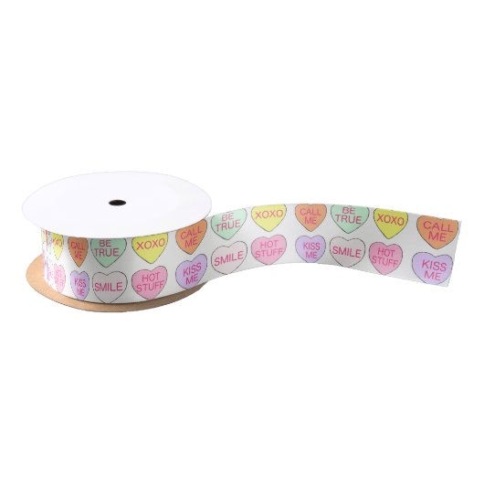Ruban En Satin Saint Valentin Pastel Candy Coeurs de conversation (Bobine)
