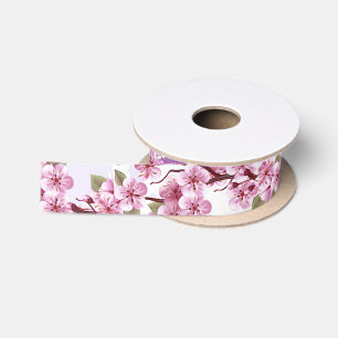 Ruban En Satin Sakura rose sur fond de peinture