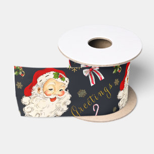 Ruban En Satin Salutation Retro Père Noël sur Noir