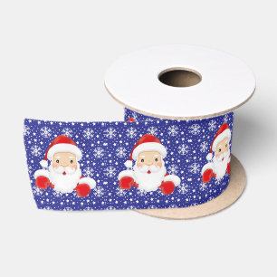 Ruban En Satin Santa Claus Blue Snowflakes Noël 3 pouces large