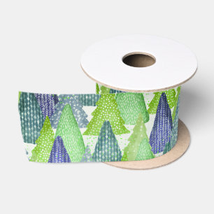 Ruban En Satin Sapins de Noël Bleu Vert Clair