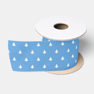 Ruban En Satin Sapins de Noël Bleus et Blancs