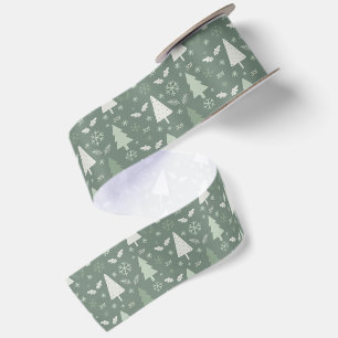 Ruban En Satin Sapins de Noël modernes Vert Sauge