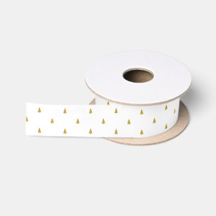 Ruban En Satin Sapins de Noël Motif Blanc et Or