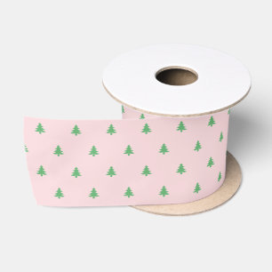 Ruban En Satin Sapins de Noël rose pâle et verts de Noël