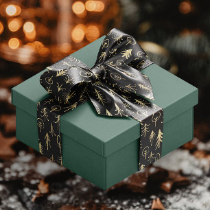 Ruban En Satin Scène d'hiver Black Gold Foil