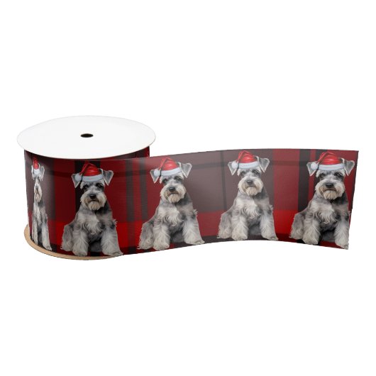 Ruban En Satin Schnauzer Holiday Red Plaid Funny Dog Christmas (Bobine)