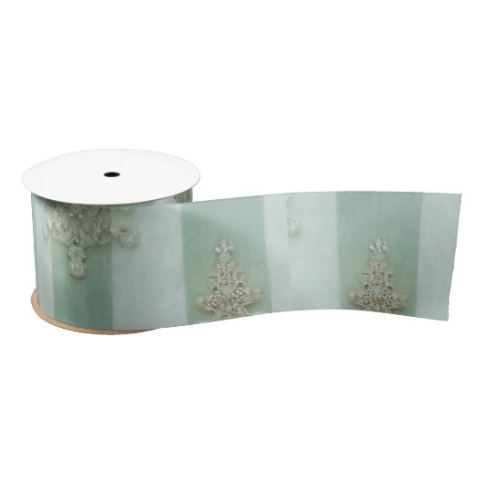 Ruban En Satin Seafoam Stiped Velvet-Look Diamond Trees (Bobine)